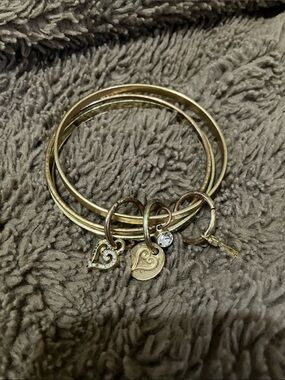Disney Gold-Tone Heart Charm Bangle Set with Crystal Accent